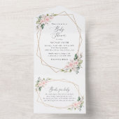赤面の花,ピンクの花,ボホ,赤ちゃんシャワー オールインワン招待状 (内側)