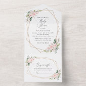 赤面の花，ピンクの花，ボホ，赤ちゃんシャワー オールインワン招待状 (内側)