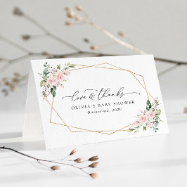 赤面の花，ピンクの花，ボホ，赤ちゃんシャワー サンキューカード