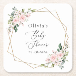 赤面の花，ピンクの花，ボホ，赤ちゃんシャワー スクエアペーパーコースター