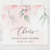 赤面の花，ピンクの花，ボホ，赤ちゃんシャワー スパークリングワインラベル (シングルラベル)