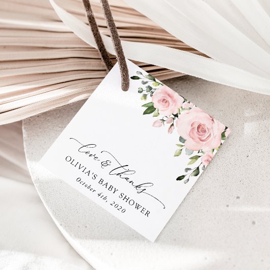 赤面の花,ピンクの花,ボホ,赤ちゃんシャワー フェイバータグ