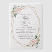 赤面の花，ピンクの花，ボホ，赤ちゃんシャワー ベラム紙招待状 (正面)