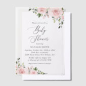 赤面の花,ピンクの花,ボホ,赤ちゃんシャワー ベラム紙招待状 (オフセット)