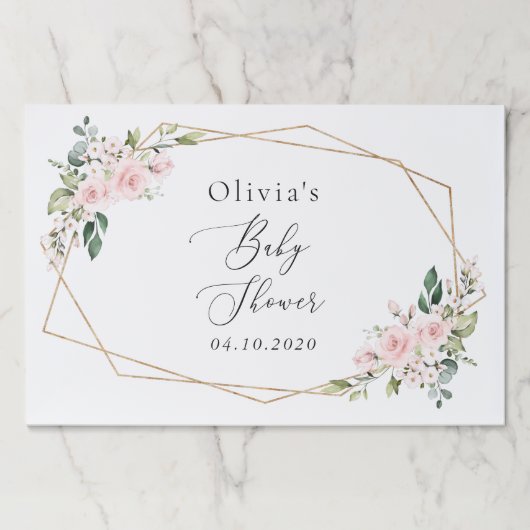 赤面の花，ピンクの花，ボホ，赤ちゃんシャワー ペーパーパッド (正面)