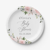 赤面の花，ピンクの花，ボホ，赤ちゃんシャワー ペーパープレート (正面)