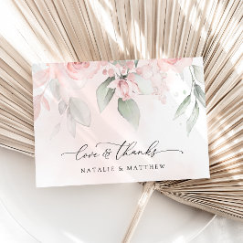 赤面の花，ピンクの花，緑結婚, s サンキューカード