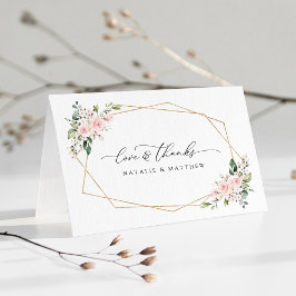 赤面の花，ピンクの花，緑結婚, s サンキューカード