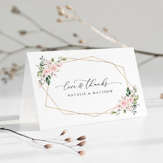 赤面の花,ピンクの花,緑結婚, s サンキューカード