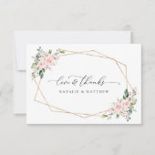 赤面の花，ピンクの花，緑結婚, s サンキューカード (正面)