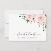 赤面の花，ピンクの花，緑結婚, s サンキューカード (正面)