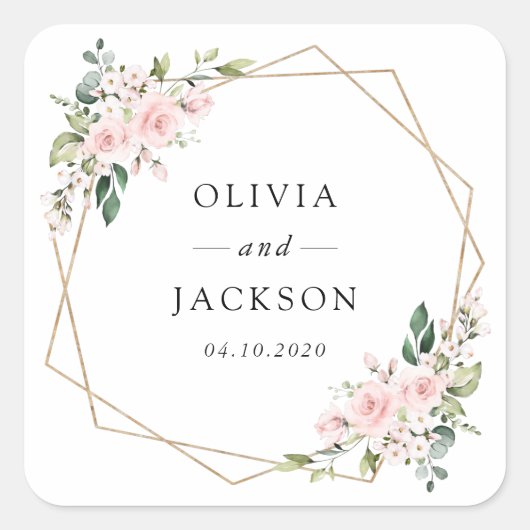赤面の花，ピンクの花，緑結婚, s スクエアシール (正面)