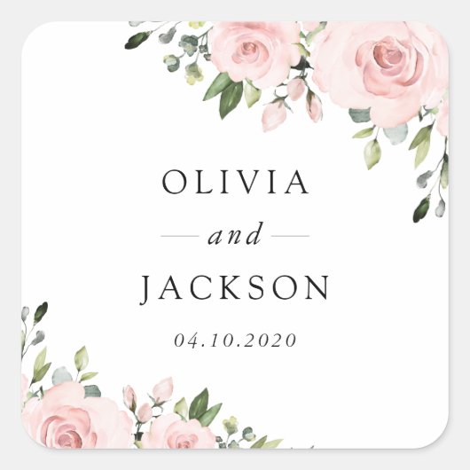 赤面の花，ピンクの花，緑結婚, s スクエアシール (正面)