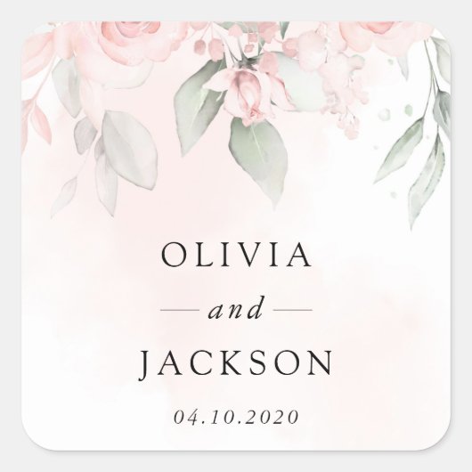 赤面の花，ピンクの花，緑結婚, s スクエアシール (正面)