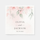 赤面の花,ピンクの花,緑結婚, s スタンダードカクテルナプキン (正面)