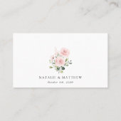 赤面の花，ピンクの花，緑結婚, s プレイスカード (裏面)