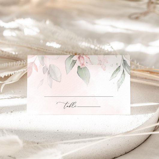 赤面の花,ピンクの花,緑結婚, s プレイスカード