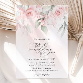 赤面の花，ピンクの花，緑結婚, s 招待状