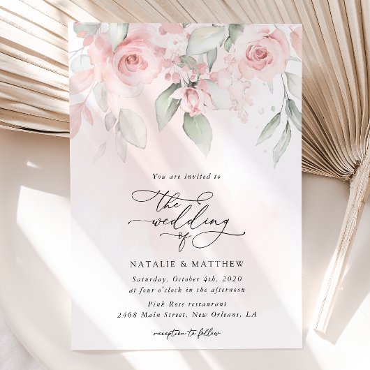 赤面の花,ピンクの花,緑結婚, s 招待状