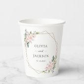 赤面の花，ピンクの花，緑結婚, s 紙コップ (正面)