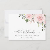 赤面の花，ピンクの花，緑，誕生日 サンキューカード (正面)