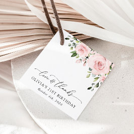 赤面の花，ピンクの花，緑，誕生日 フェイバータグ