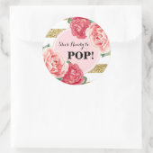 赤面の金ゴールドのピンクのぽんと鳴ること準備ができた花のベビーシャワー ラウンドシール (バッグ)