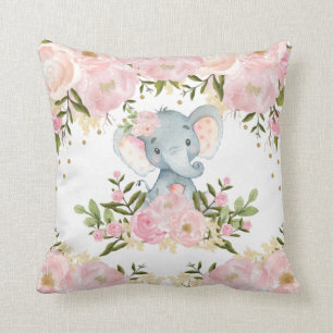 赤面の金ゴールドの花のモノグラムのカスタムな写真の子供部屋 クッション