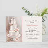 赤面の階層化ケーキ,バラ,白鳥,ブライダルシャワー 招待状 (スタンド正面)