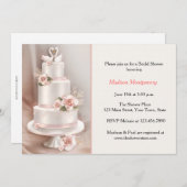 赤面の階層化ケーキ,バラ,白鳥,ブライダルシャワー 招待状 (正面/裏面)