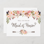 赤面のBohoの花の上品メイド・オブ・オーナー（花嫁付き添い人）です シーズンポストカード (正面/裏面)
