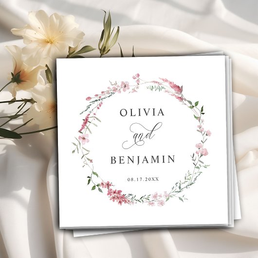 赤面ほこりっぽいバラピンク野草花結婚の花 スタンダードカクテルナプキン