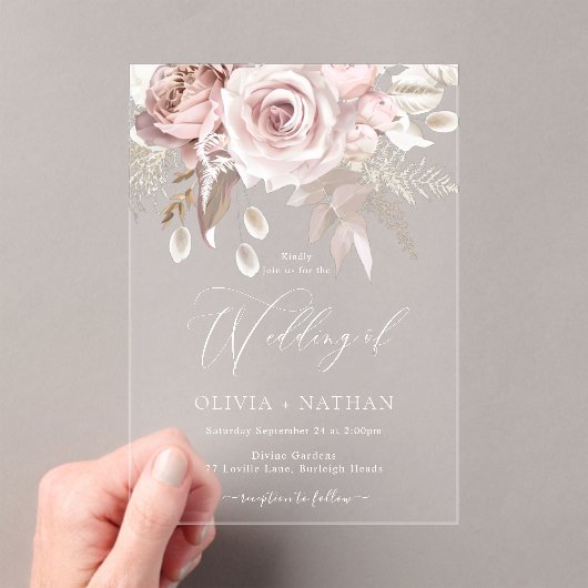 赤面ほこりっぽいバラボホトニングオールシーズ結婚ンズ アクリル招待状 (インサイチュ (ポータブル))