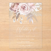 赤面ほこりっぽいバラボホトニングオールシーズ結婚ンズ アクリル招待状 (正面)