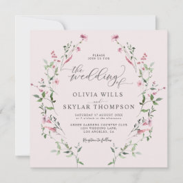 赤面ほこりっぽいバラワイルドフラワーズガーデンピンク結婚ズ 招待状