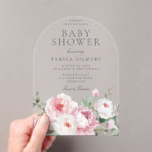 赤面ほこりっぽいバラ植物性フローラベビーシャワー アクリル招待状 (インサイチュ (ポータブル))