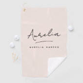 赤面ほこりっぽいピンクモダンのスクリプトモノグラム署名 ゴルフタオル (インサイチュ)