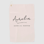 赤面ほこりっぽいピンクモダンのスクリプトモノグラム署名 ゴルフタオル (正面)