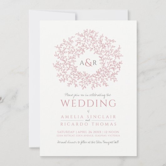 赤面ほこりっぽいピンク色の手で描かれた離れ写真の円 招待状 (正面)