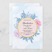 赤面ほこりっぽい青い水色多肉質​卒業 招待状 (正面/裏面)