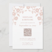 赤面ほこりピンク写真QRコードウェブサイトフォークフローラ セーブザデート (裏面)