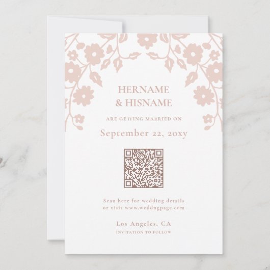 赤面ほこりピンク写真QRコードウェブサイトフォークフローラ セーブザデート (裏面)