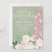 赤面アイボリーフローラセージバラ金ゴールド50誕生日 招待状 (正面)