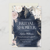 赤面アイボリー&ネイビーウォーターカラーボホブライダルシャワー 招待状 (正面/裏面)