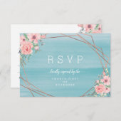赤面アクアビーチシーウォーターカラーフローラ結婚ズ 出欠カード (正面/裏面)