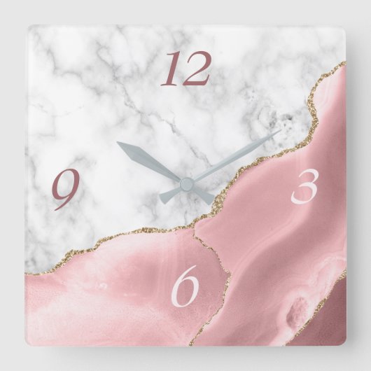 赤面アゲエレガントート金ゴールドグリッター大理石 スクエア壁時計 (正面)