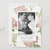 赤面アジサイ写真の結婚式を保存する日付カード サンキューカード (正面)