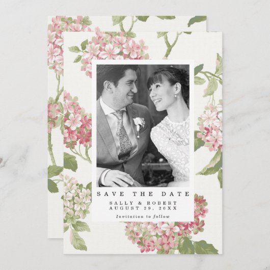 赤面アジサイ写真の結婚式を保存する日付カード サンキューカード (正面/裏面)