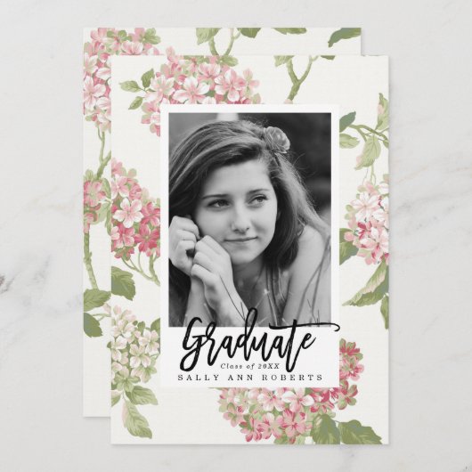 赤面アジサイ写真卒業カード サンキューカード (正面/裏面)