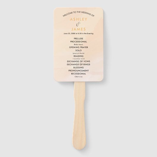 赤面アプリコット結婚式 プログラムファンソフトピーチ ハンドファン (正面)